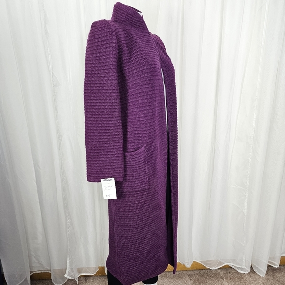 Vintage Charlotte 100% Shetland Wool purple knit duster sweater high neck small - Picture 5 of 10
